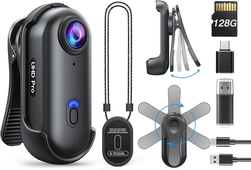 BOBLOV W4 Mini Body Camera, Wearable Camera with 360°Rotatable Clip & Magnetic Clip, 120 Minutes for 1080P Recording, Easy to Use for Lecture, Traveling, Pet Walking and Outdoors Activities (128GB) - Image 1